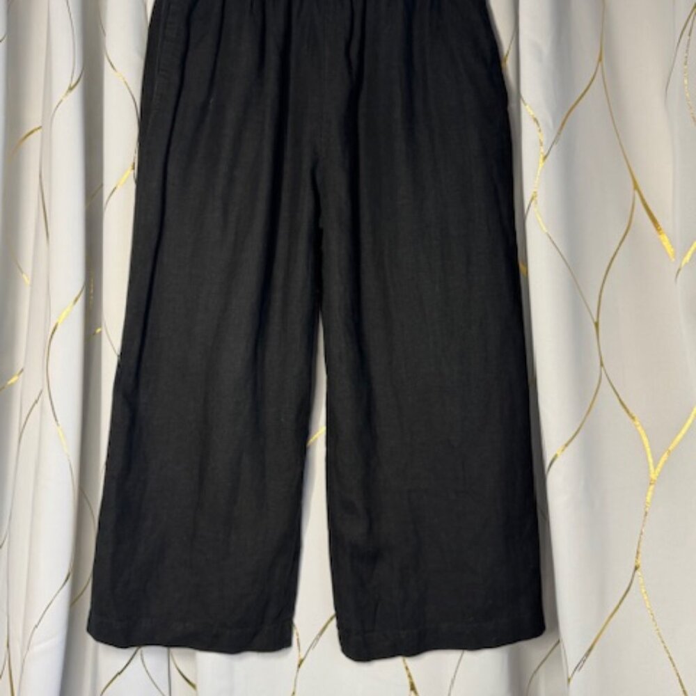 Eskandar Linen Capri Cropped Japanese Pants – Black, Size 1